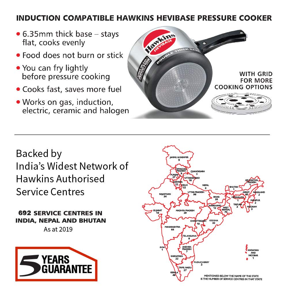 Hawkins Hevibase 3 Litres Induction Base Aluminium Inner Lid Pressure Cooker - IH30