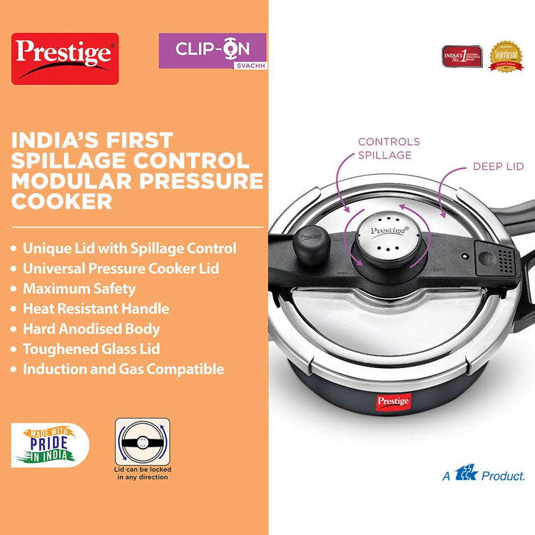 Prestige Svachh Clip-on 5 Litres Hard Anodised Outer Lid Aluminium Pressure Cooker - 20242