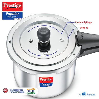 Prestige Svachh Popular Spillage Control Stainless Steel Outer Lid Pressure Cooker, 1.5 Liters - 20192