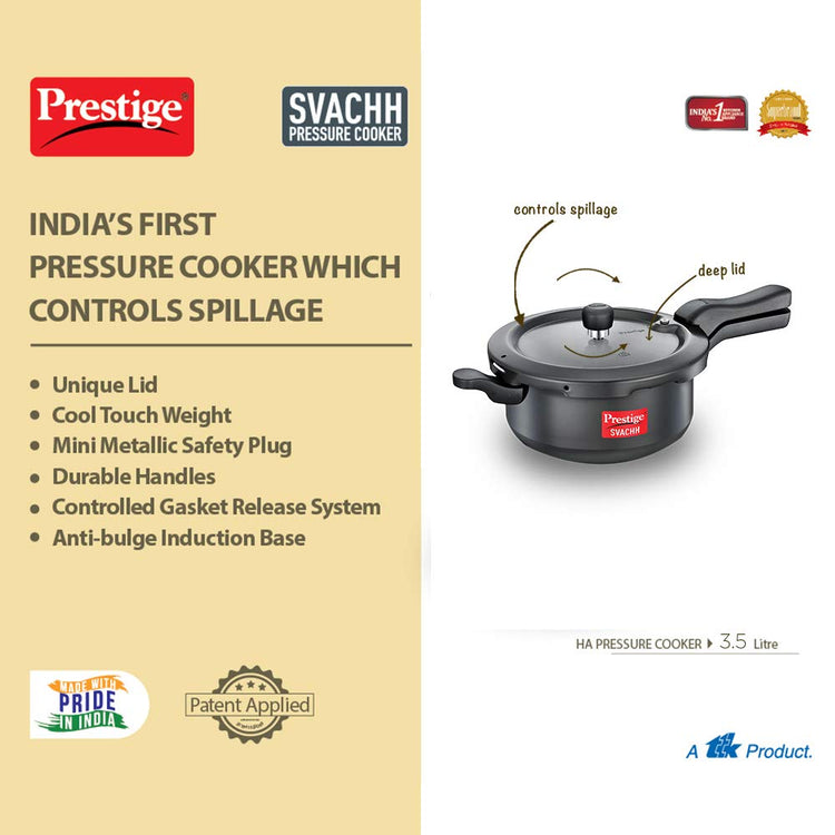 Prestige Svachh Outer Lid Pressure Pan with Hard Anodized Body 3.5 Litres - 20225