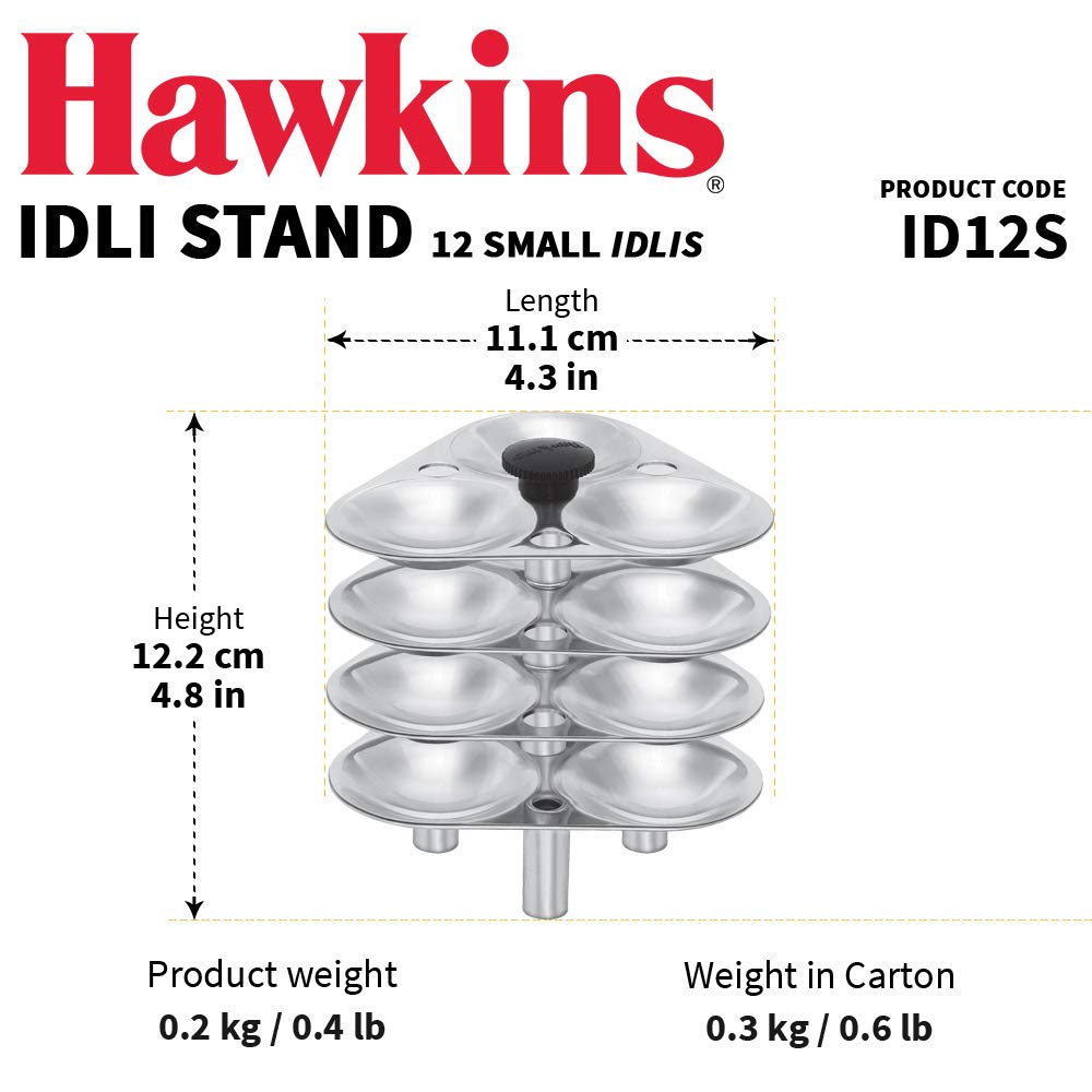 Hawkins Idli Stand - 12 Mini Idlis, (For 3 Litre and bigger Pressure Cooker) ID12S, Aluminium