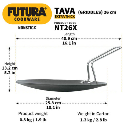 Hawkins Futura Non-stick Extra Thick Tava With Stainless Steel Handle 26cms, 4.88 mm - NT 26X