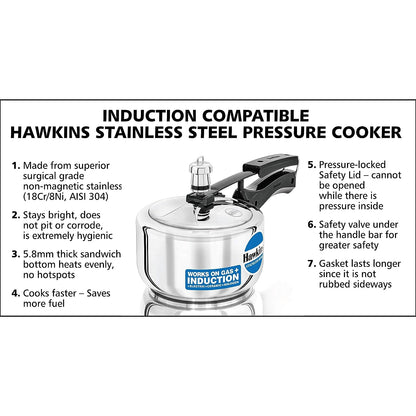 Hawkins Stainless Steel Induction Compatible Inner Lid Pressure Cooker, 1.5 Litres - HSS15