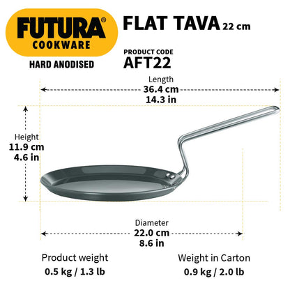 Hawkins Futura Hard Anodised Flat Tava 22 cm, 4.06 mm - AFT22