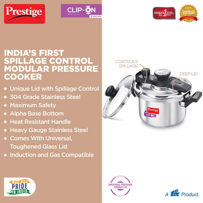 Prestige Svachh Clip-on Mini Stainless Steel 3 Litres Outer Lid Pressure Cooker - 20229