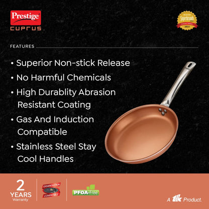 Prestige Cuprus Aluminium Gas and Induction Compatible Fry Pan, 20 cm (Copper) - 37476