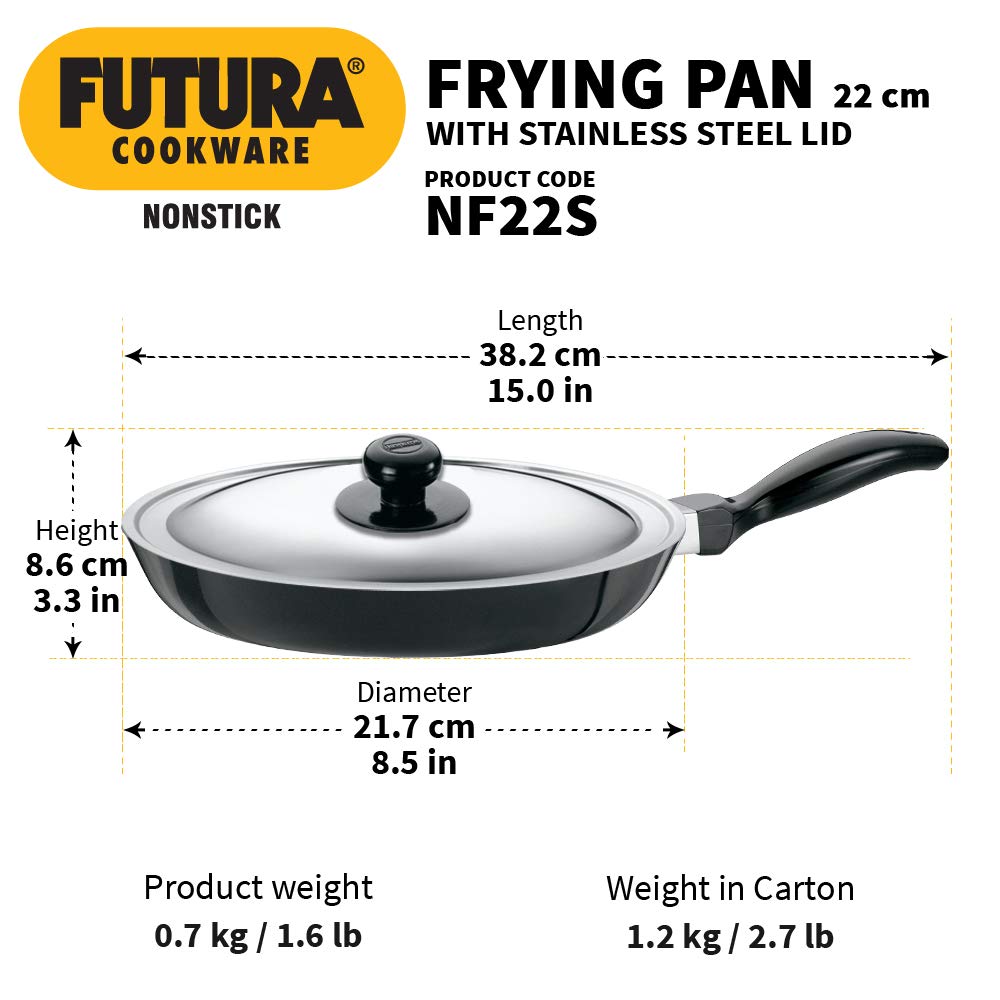 Hawkins Futura Non-stick Fry Pan With Stainless Steel Lid 22 cms, 3.25mm - NF 22S