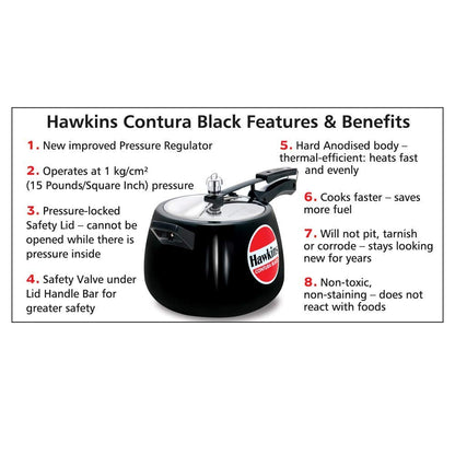 Hawkins Contura Hard Anodized Pressure Cooker, 6.5 Liters, Black - CB65