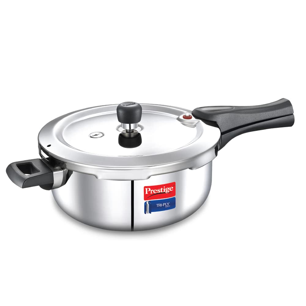 Prestige Svachh Triply Outer Lid Pressure Cooker with Unique Deep Lid, 3.5 Litres, Stainless Steel, Aluminium - 20704