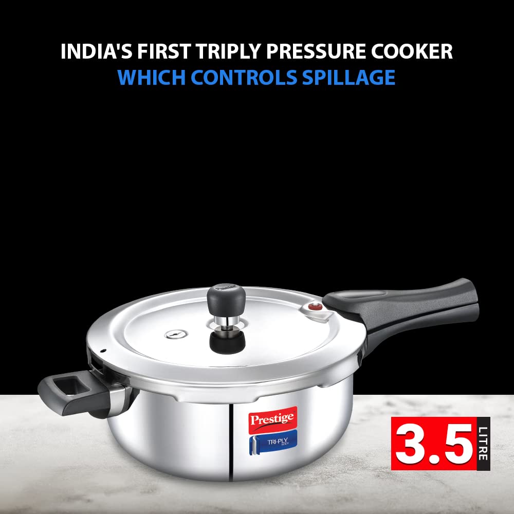 Prestige Svachh Triply Outer Lid Pressure Cooker with Unique Deep Lid, 3.5 Litres, Stainless Steel, Aluminium - 20704