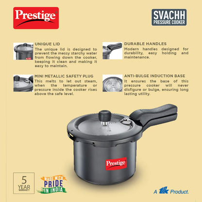 Prestige Svachh Outer Lid Pressure Cooker with Hard Anodized Aluminium Body 3 Litres - 20223