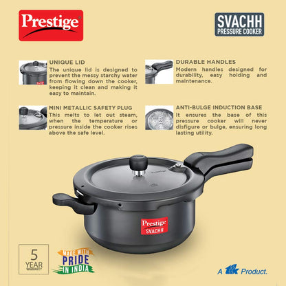 Prestige Svachh 5 Litres Senior Pressure Pan, with deep lid for Spillage Control, Outer Lid, Hard Anodised Aluminium - 20278