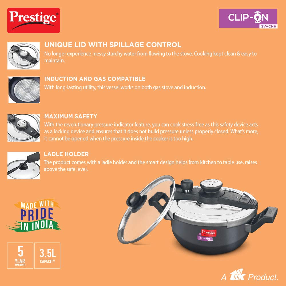 Prestige Svachh Clip-on 3.5 Litre Hard Anodised Aluminium Outer Lid Pressure Kadai - 20234