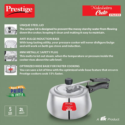 Prestige Nakshatra Cute Svachh Aluminium Pressure, 2.0 Litres (Polished) - 10786