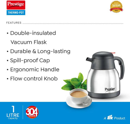 Prestige PSCF Thermo-Pot Stainless Steel Coffee & Tea Flask 1000ml - 42859