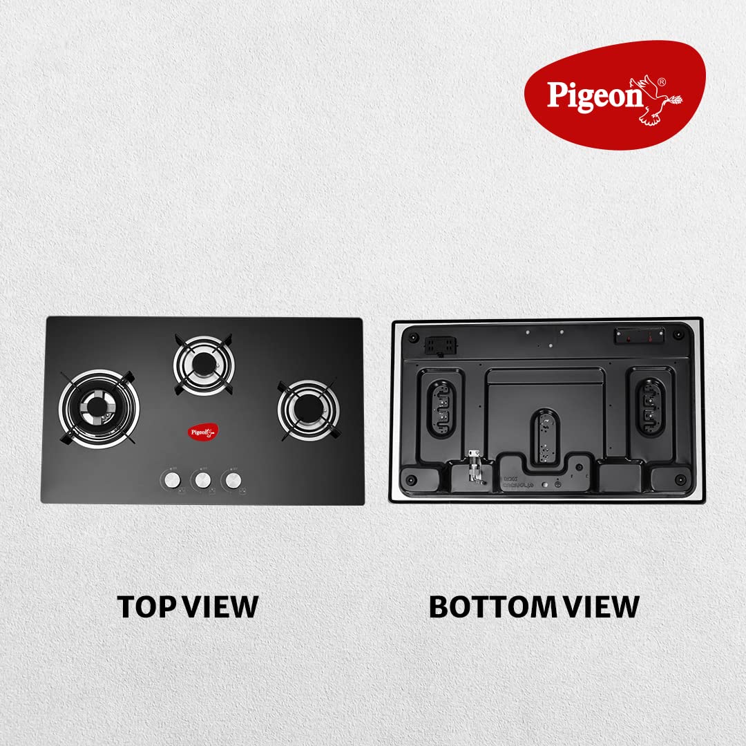 Pigeon Ornate Italian 3 Burner Hob, Multi Spark Integrated Auto Ignition, Scratch Resistant 8 mm Thick Toughened Glasstop Gas Stove -14117