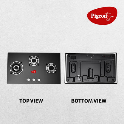 Pigeon Ornate Italian 3 Burner Hob, Multi Spark Integrated Auto Ignition, Scratch Resistant 8 mm Thick Toughened Glasstop Gas Stove -14117