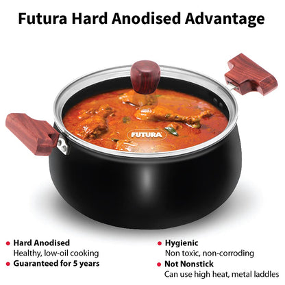 Hawkins Futura Hard Anodised Cook n Serve Handi With Glass Lid 4 Litres | 22cm, 3.25mm - ACH 40G