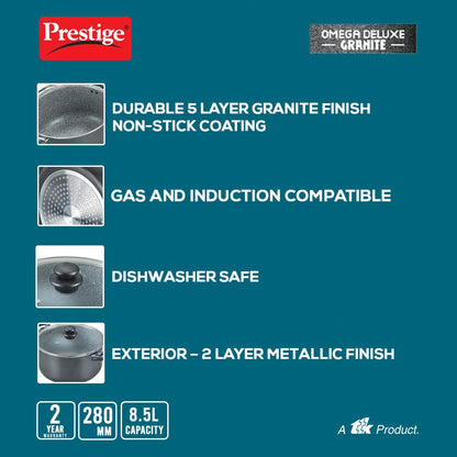 Prestige Omega Deluxe Granite Stock Pot with Lid, 28cms | 8.5 Litres - 36315