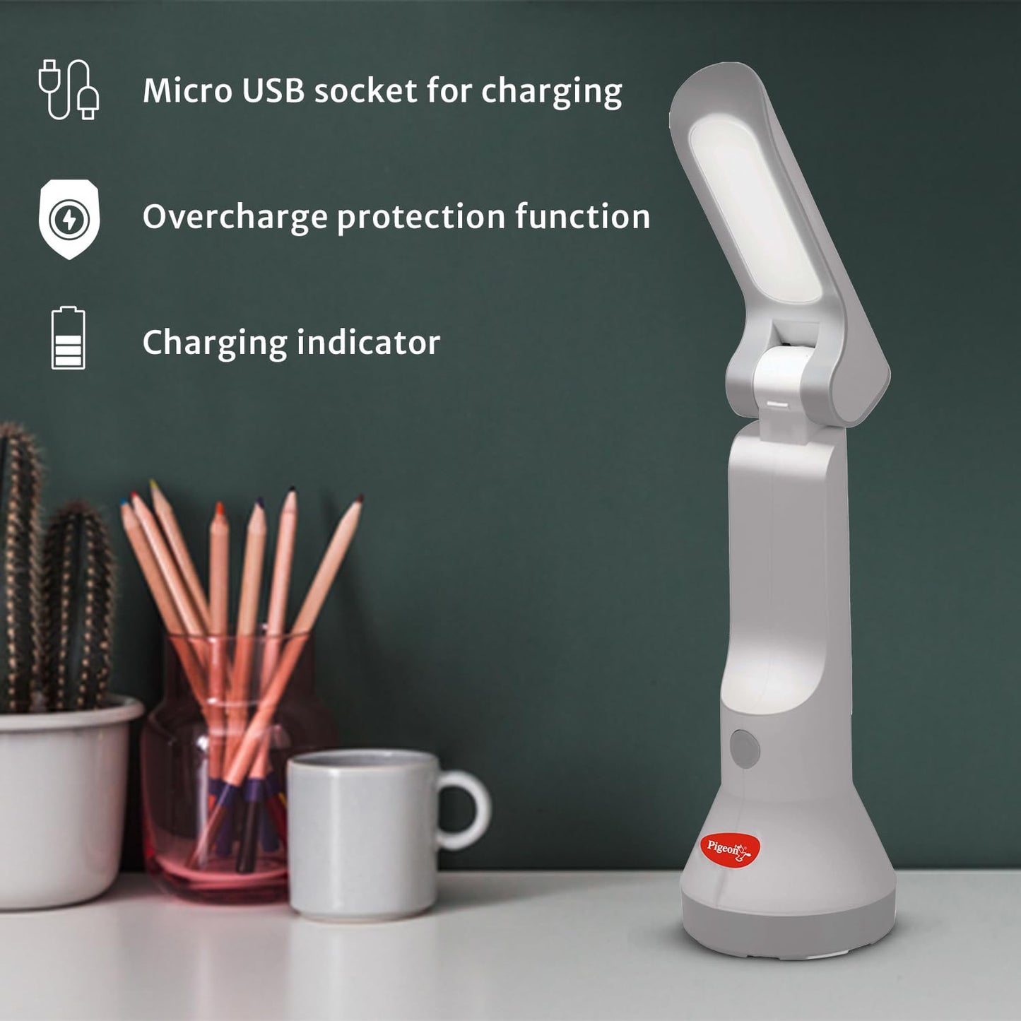 Pigeon Shine 2 in 1 Desk and Torch Emergency Lamp with 1200 mAh and 8 Hours Backup - 14188