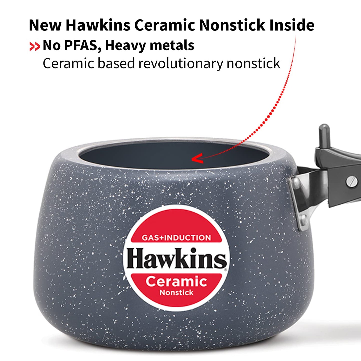 Hawkins Ceramic Nonstick 3 Litres Pressure Cooker, Induction Base Inner Lid Cooker, Granite Contura shaped Cooker - ICC30