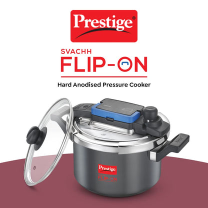 Prestige 5 Litres Svachh FLIP-ON Hard Anodised Pressure Cooker with glass lid | Innovative lock lid with spillage control | Gas & Induction compatible - 20161