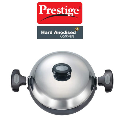 Prestige Induction Base Hard Anodised Aluminium Kadhai with Lid, 20cms | 2.1 Litres - 30603