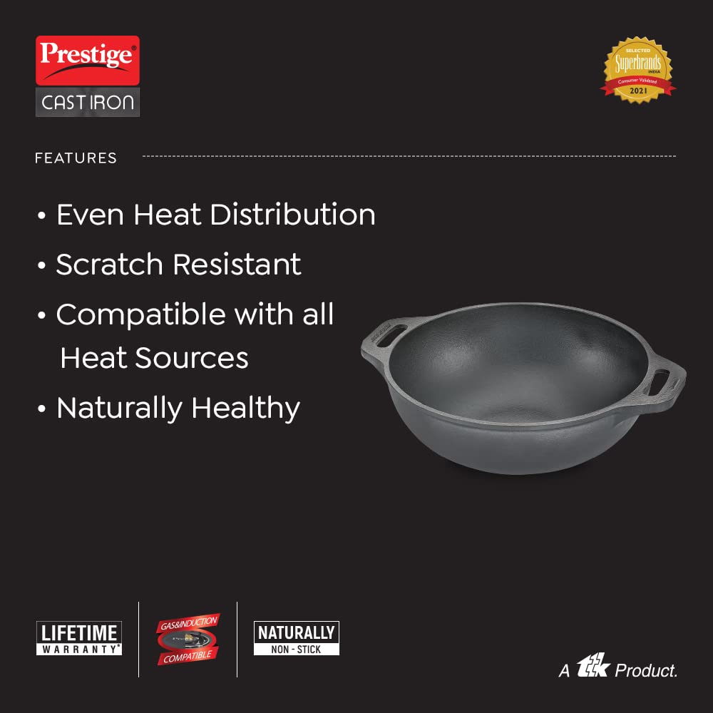 Prestige Cast Iron Kadai 26cms | Compatible with Gas & Induction - 30561