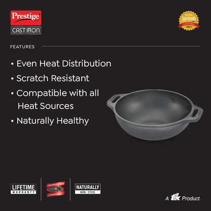 Prestige Cast Iron Kadai 26cms | Compatible with Gas & Induction - 30561