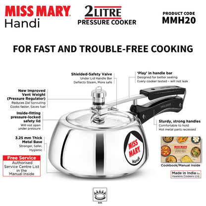 Hawkins Miss Mary Handi Aluminium Inner Lid Pressure Cooker 2 Litres - MMH20