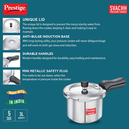 Prestige Svachh Aluminium Outer Lid Pressure Cooker 3 Litres - 10725