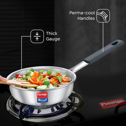 Prestige Tri-ply Cute Fry Pan 12 cms | 400 ml | Thick Gauge| Induction Compatible | Perma-Cool Handles - 38288