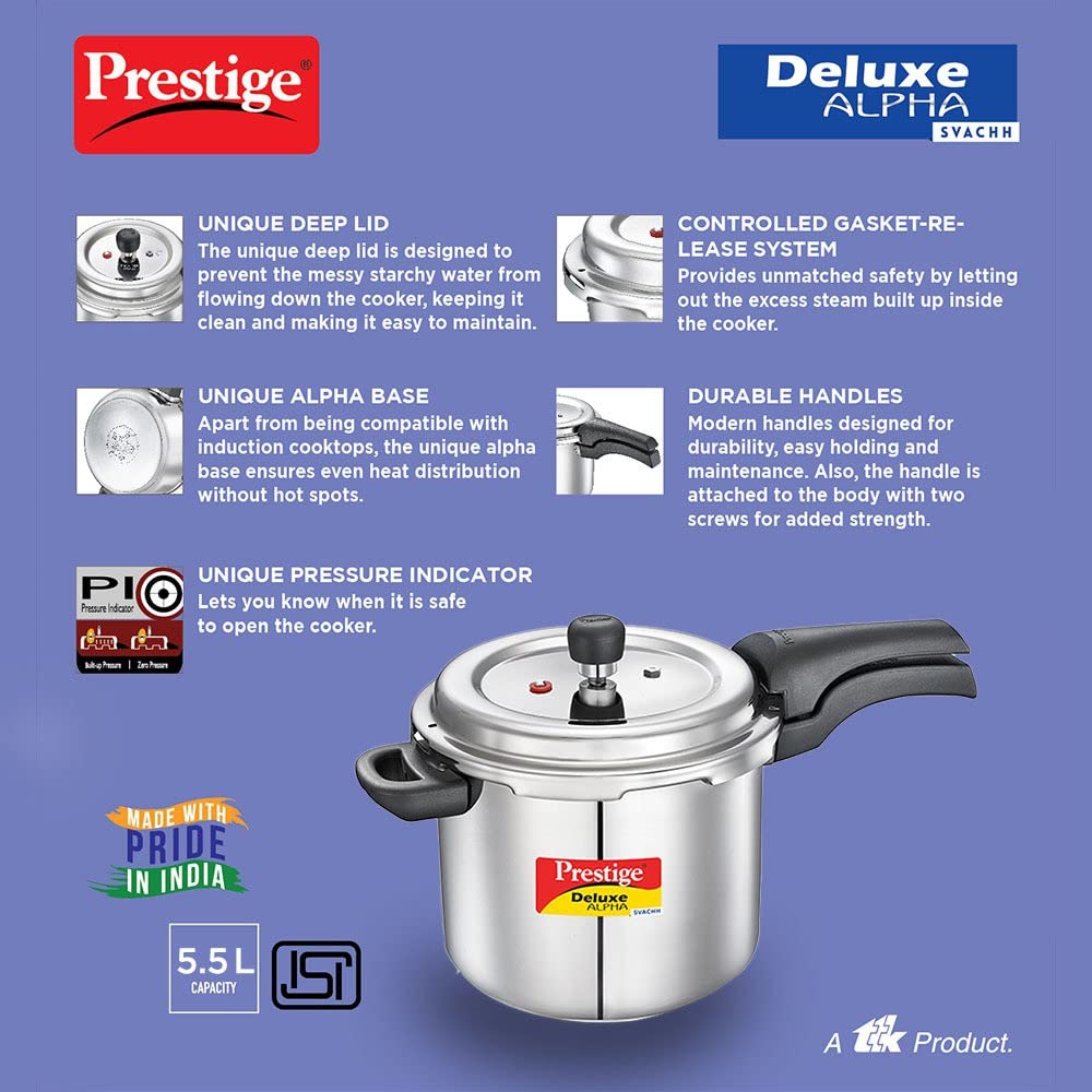 Prestige Svachh Deluxe Alpha 5.5 Litres Stainless Steel Outer Lid Pressure Cooker - 20251