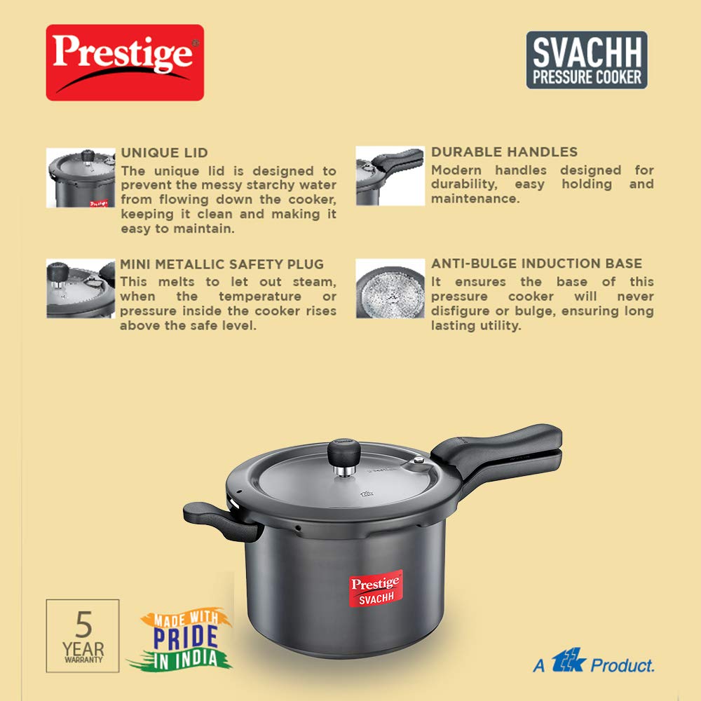 Prestige Svachh 5 Litres Outer Lid Pressure Cooker with Hard Anodized Body - 20224