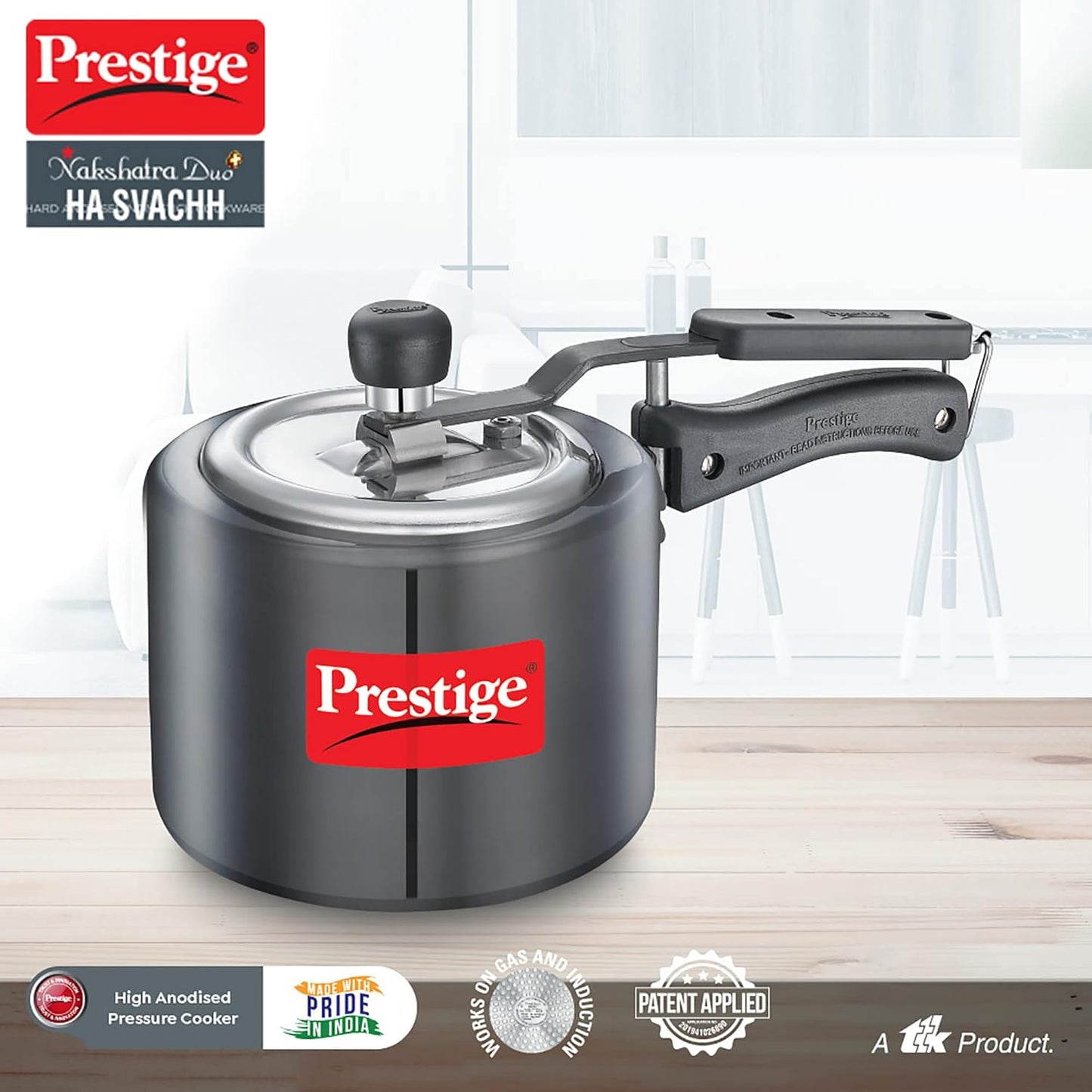 Prestige Nakshatra Duo Plus Svachh Hard Anodised Aluminium Pressure Cooker 2.0 Litres,Black - 20532