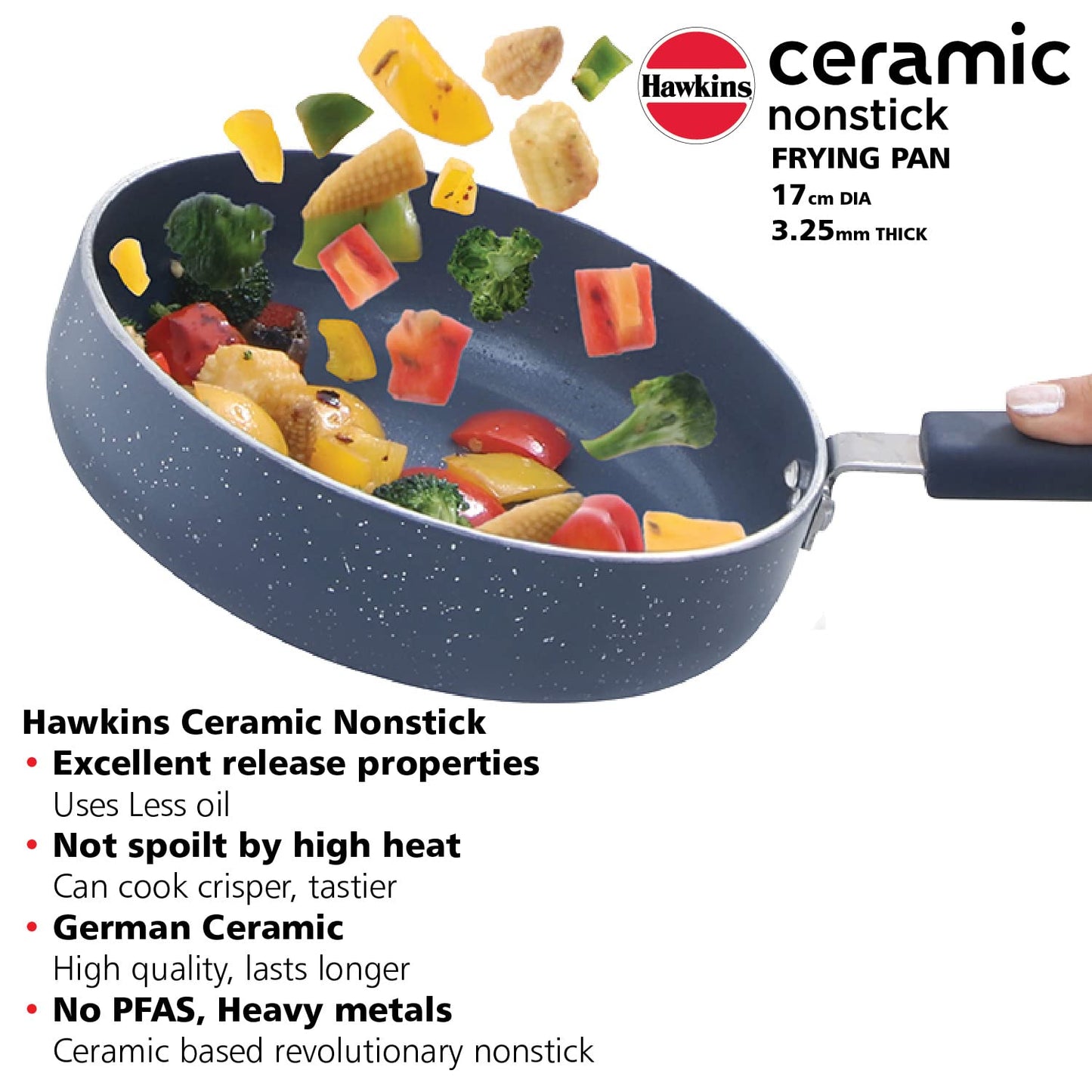 Hawkins Ceramic Nonstick Induction Base Frying Pan 17 cm, Granite Omlette Egg Pan, Fish Pan - ICF17