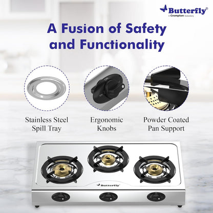 Butterfly Bolt 3 Burner Stainless Steel LPG Gas Stove