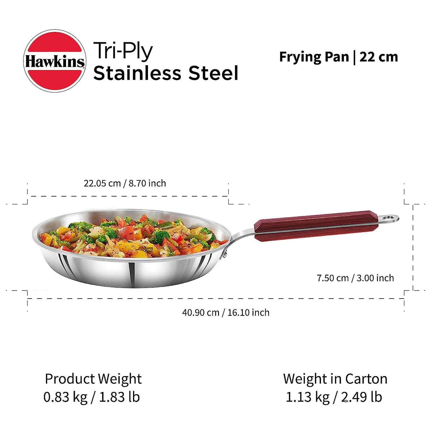 Hawkins Triply Stainless Steel Induction Base Fry Pan 22cm - SSF 22