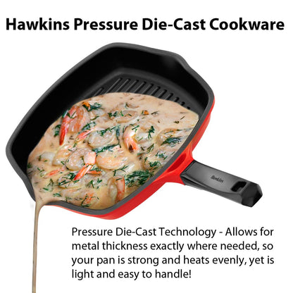 Hawkins Die-Cast Nonstick Grill Pan With Glass Lid 30cms - DCGP 30G