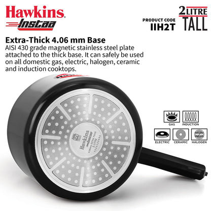 Hawkins Instaa 2 Litres Hard Anodised Pressure Cooker, Induction Base Inner Lid Cooker, Black - IIH2T