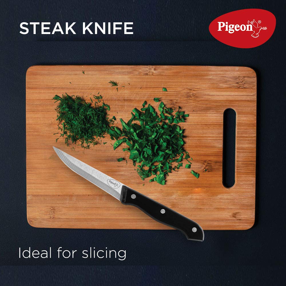 Pigeon Stainless Steel Knife Set 6 Pcs With Wooden Block , Black - 14185