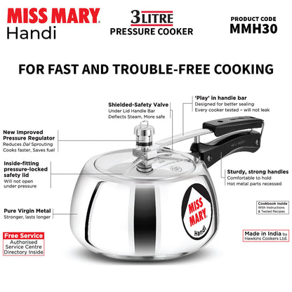 Hawkins Miss Mary Handi Aluminium Inner Lid Pressure Cooker 3 Litres - MMH30