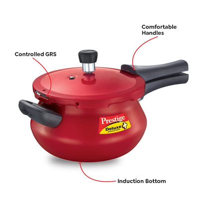 Prestige Deluxe Plus Induction Base Aluminium Outer Lid Pressure Handi, 3 Litres, Red - 10795