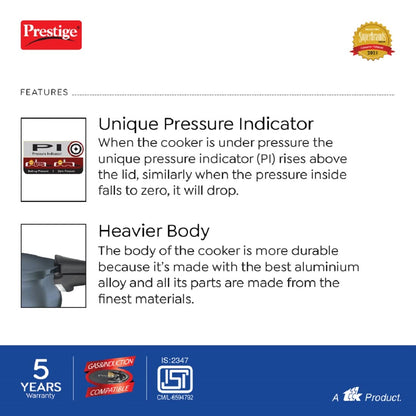 Prestige Deluxe Plus Hard Anodised Aluminium Outer Lid Pressure Cooker Handi, 3 Litres, Black - 20142