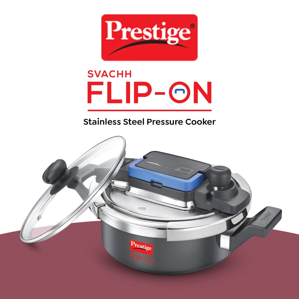 Prestige 3 Litres Svachh FLIP-ON Hard Anodised Pressure Cooker with glass lid | Innovative lock lid with spillage control | Gas & Induction compatible - 20160