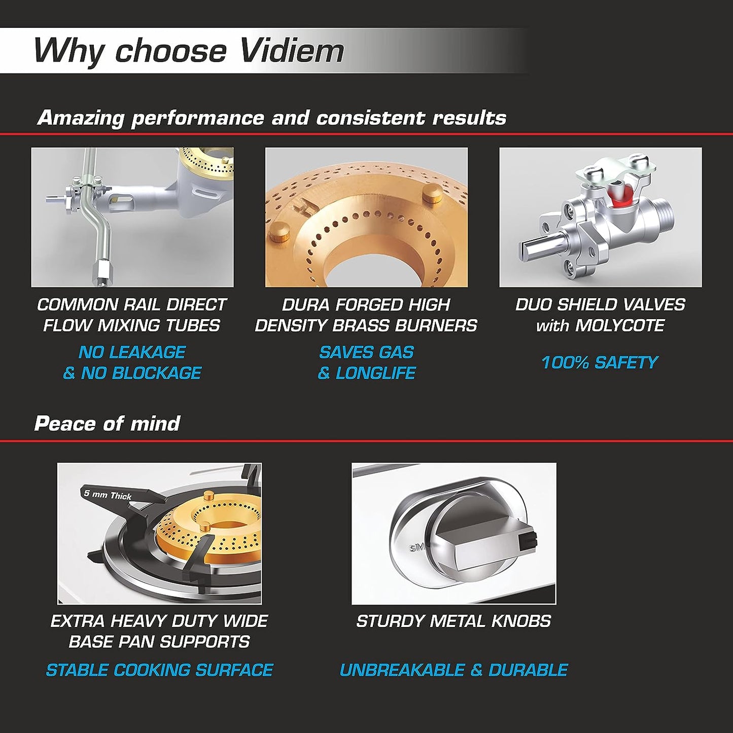 Vidiem Tusker Stainless Steel 3 Burner Glass Top Gas Stove | Manual Ignition