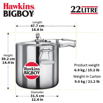 Hawkins Big Boy Aluminium Inner Lid Pressure Cooker 22 Litres - BB22