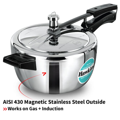 Hawkins 3.5 Litre Triply Stainless Steel Pressure Cooker, Inner Lid Cooker - HSST35