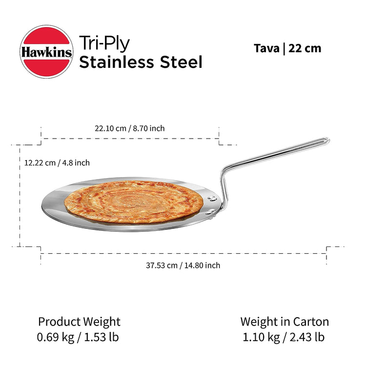 Hawkins Tri-Ply Stainless Steel Tava 22 cm, 3.5mm Induction Compatible - SSTV 22