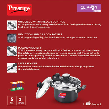 Prestige Svachh 3 Litres Hard Anodised Aluminium Outer Lid Pressure Cooker, with Deep Lid for Spillage Control - 20240